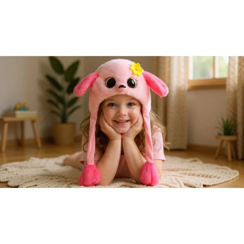 Kids Flamingo Animal Hat with Ears Moving Jumping Pop Up Beating Plush Holiday